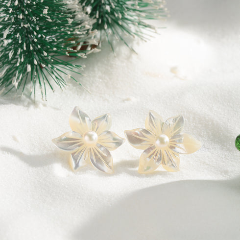 Freshwater Pearl Mother of Pearl White Orchid Earrings - Earrings made with hand-selected pearls from House of Pearls