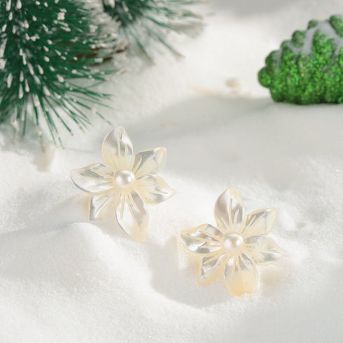 Freshwater Pearl Mother of Pearl White Orchid Earrings - Earrings made with hand-selected pearls from House of Pearls