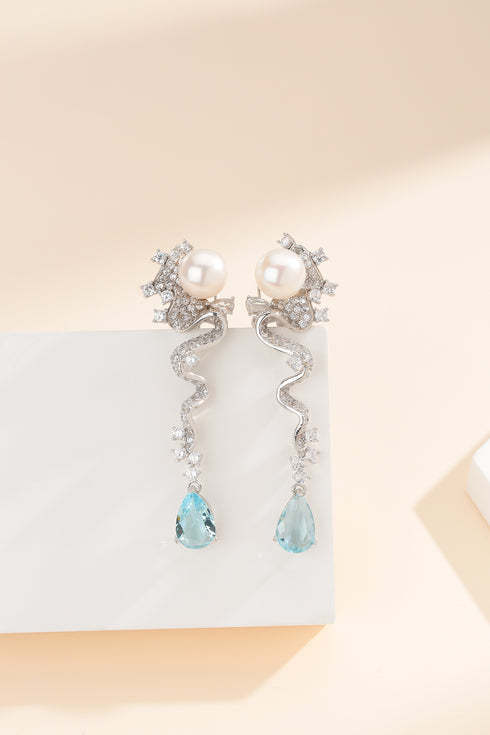 Freshwater Pearl & Topaz Earrings - Earrings made with hand-selected pearls from House of Pearls