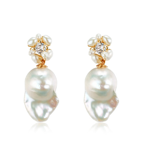 Floral Cluster Baroque Freshwater Pearl Drop Earrings - Earrings made with hand-selected pearls from House of Pearls