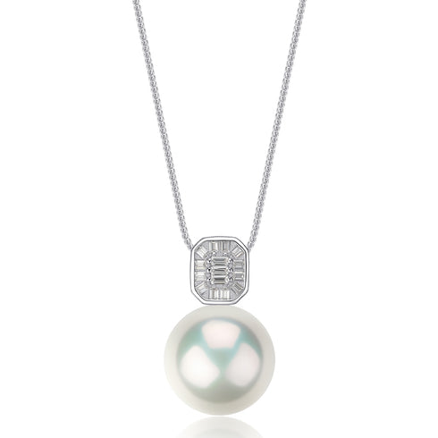 Freshwater pearl deco frame pendant necklace by House Of Pearls, featuring 12-13mm pearls on a delicate chain.