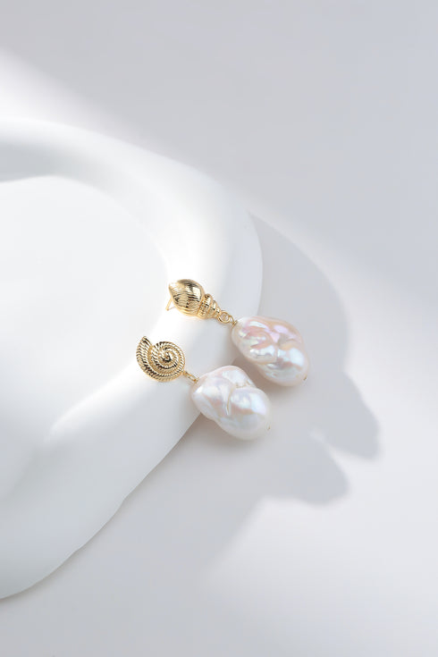 Gold Conch Large Baroque Pearl Earrings - Earrings made with hand-selected pearls from House of Pearls