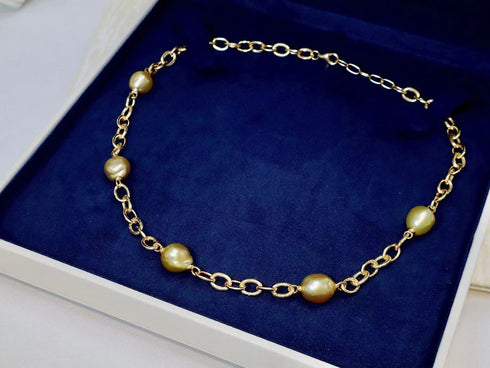 Golden South Sea Baroque Pearl Chunky Link Chain Bracelet - Bracelets made with hand-selected pearls from House of Pearls