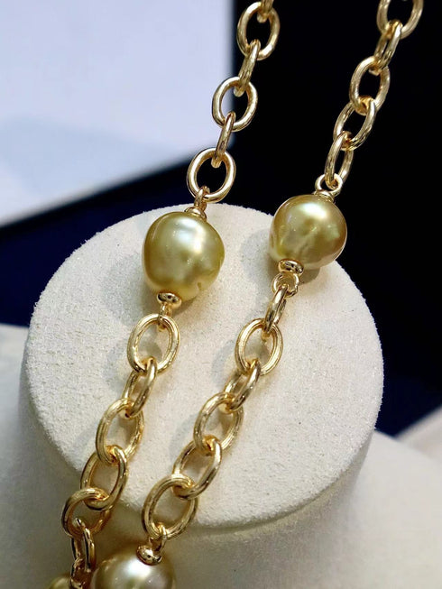 Golden South Sea Baroque Pearl Chunky Link Chain Bracelet - Bracelets made with hand-selected pearls from House of Pearls