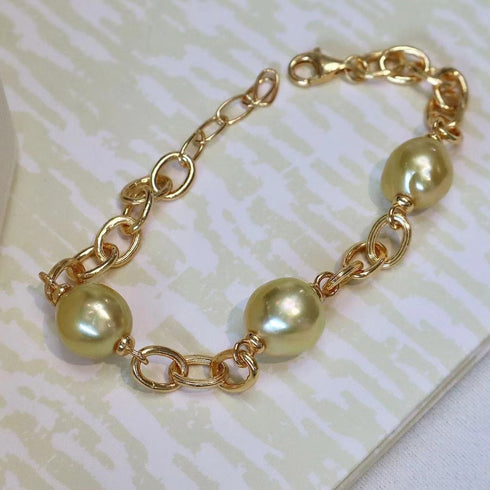 Golden South Sea Baroque Pearl Chunky Link Chain Bracelet - Bracelets made with hand-selected pearls from House of Pearls