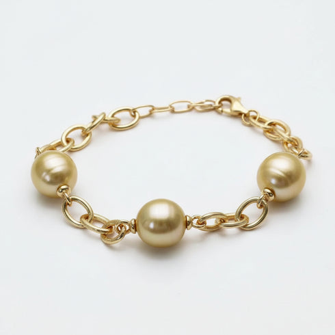 Golden South Sea Baroque Pearl Chunky Link Chain Bracelet - Bracelets made with hand-selected pearls from House of Pearls