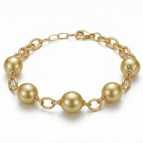Golden South Sea Baroque Pearl Chunky Link Chain Bracelet - Bracelets made with hand-selected pearls from House of Pearls