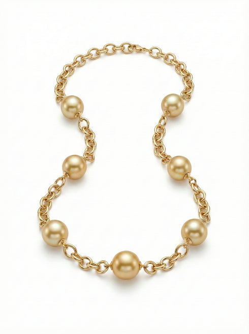 Golden South Sea Baroque Pearl Chunky Link Chain Bracelet - Bracelets made with hand-selected pearls from House of Pearls