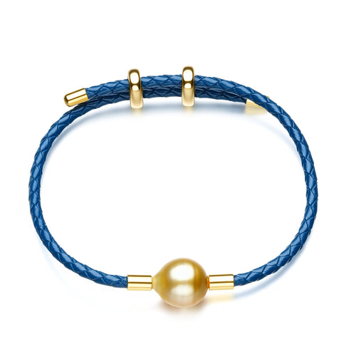 Golden South Sea Pearl Blue Leather Bracelet - Bracelets made with hand-selected pearls from House of Pearls