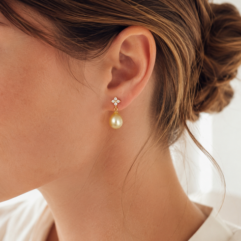 Earrings: Golden South Sea Pearl dainty gold drop by House Of Pearls - XM