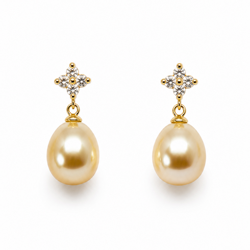Earrings, House Of Pearls XM: Golden South Sea Pearl Dainty Gold Drop, pair with crystal-accent tops.