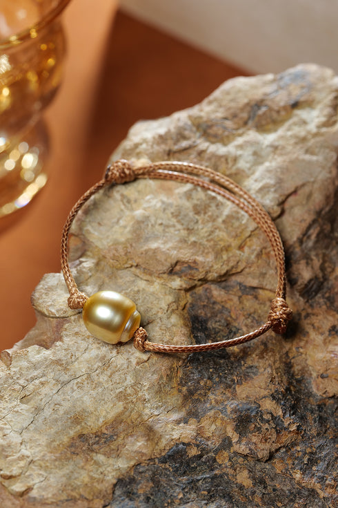 Golden South Sea Pearl Knotted Leather Blacelet - Bracelet made with hand-selected pearls from House of Pearls