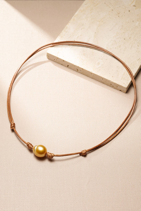 Golden South Sea Pearl Knotted Leather Blacelet, Necklace Set - Sets made with hand-selected pearls from House of Pearls