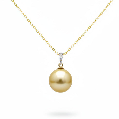 Triple Accent Golden South Sea Pearl 18K Gold Pendant Necklace