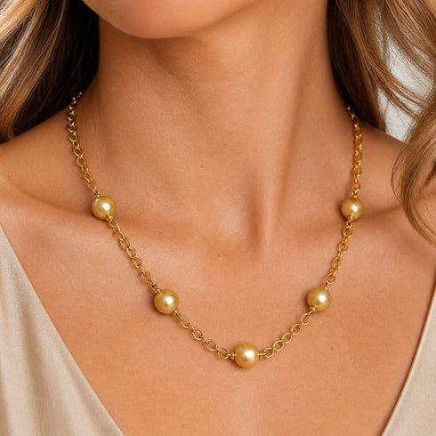 Necklace: Golden South Sea baroque pearl chunky-link chain in gold-tone finish
