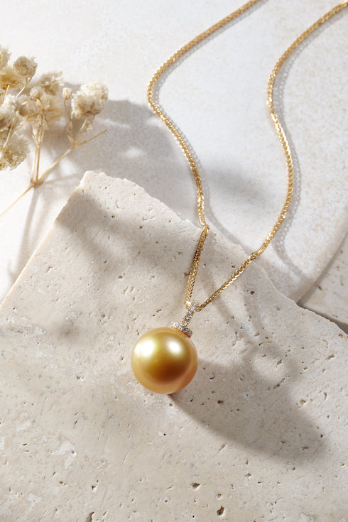 12-13mm Golden South Sea pearl milk-drop pendant necklace on delicate gold chain