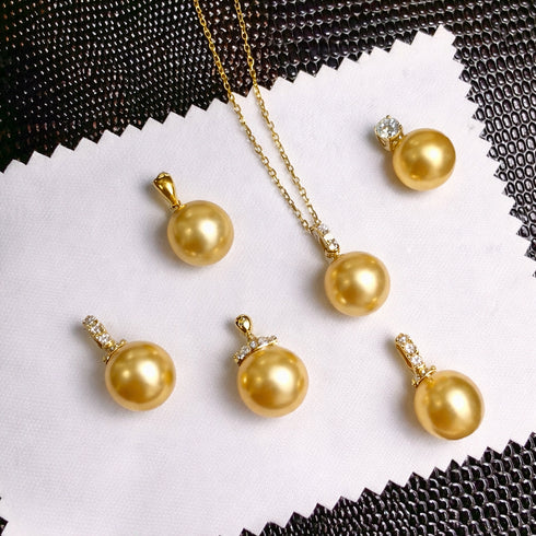Golden South Sea pearl fairy drop pendant necklace by House Of Pearls, featuring a 12-13mm golden pearl in a delicate design.