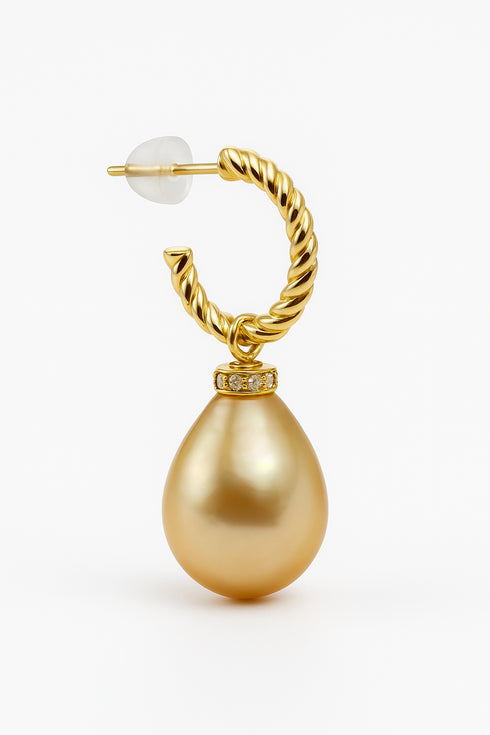 11-12mm Golden South Sea Baroque Pearl Twisted Hoop