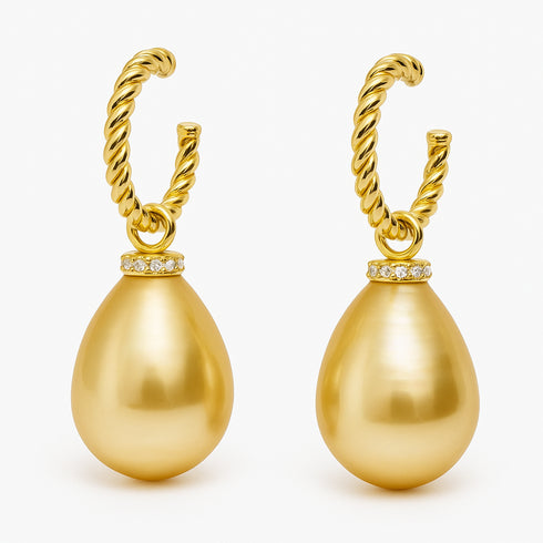 11-12mm Golden South Sea Baroque Pearl Twisted Hoop