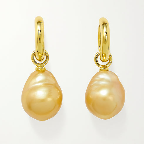 13-14mm Golden South Sea Baroque Pearl Hoop Earrings