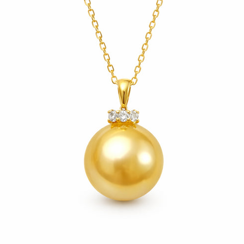 Royal Crown Golden South Sea Pearl 18K Gold Pendant Necklace