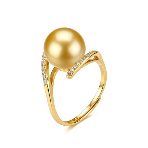 Ring: 10–11mm Golden South Sea Pearl Solar Orbit with diamond-accent gold band.