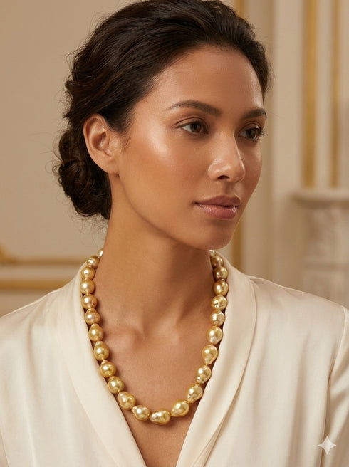 11-13mm Golden South Sea Baroque Pearl Strand