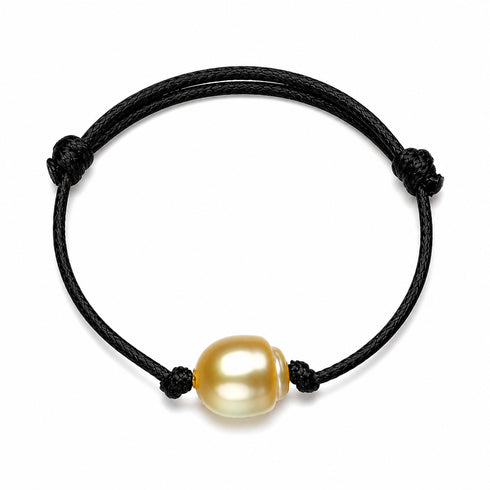Golden South Sea Baroque Pearl Leather Bracelet | Knotted Adjustable Cord