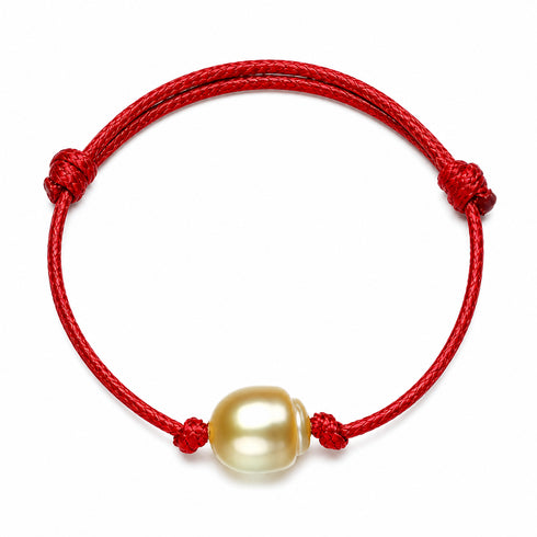 Bracelet: Golden South Sea baroque pearl on red knotted adjustable cord, House of Pearls-TA.