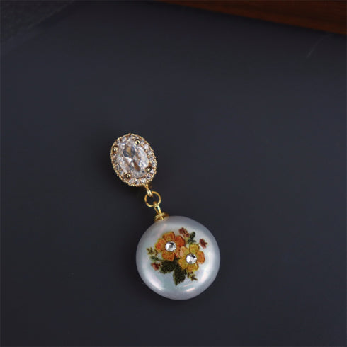 Hand-Painted Bee & Flower Baroque Pearl Clip Pendant Only - Pendant made with hand-selected pearls from House of Pearls