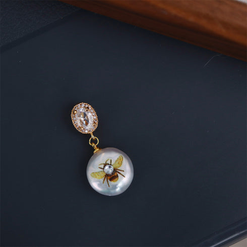 Hand-Painted Bee & Flower Baroque Pearl Clip Pendant Only - Pendant made with hand-selected pearls from House of Pearls