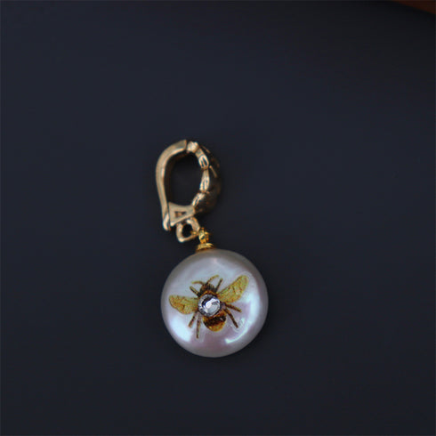 Hand-Painted Bee & Flower Baroque Pearl Clip Pendant Only - Pendant made with hand-selected pearls from House of Pearls