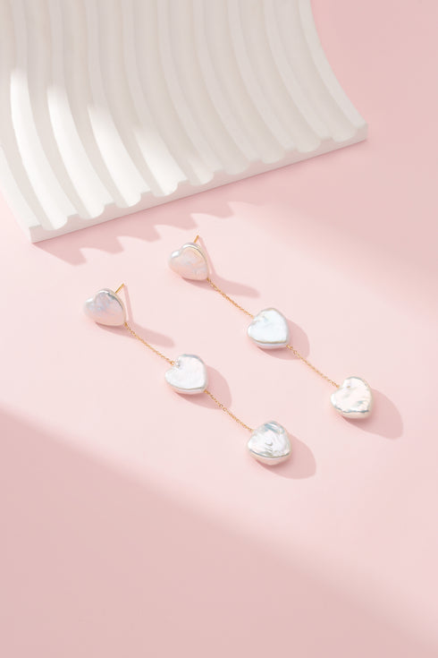 Heart Shape Baroque Pearl Long Earrings - Earrings made with hand-selected pearls from House of Pearls