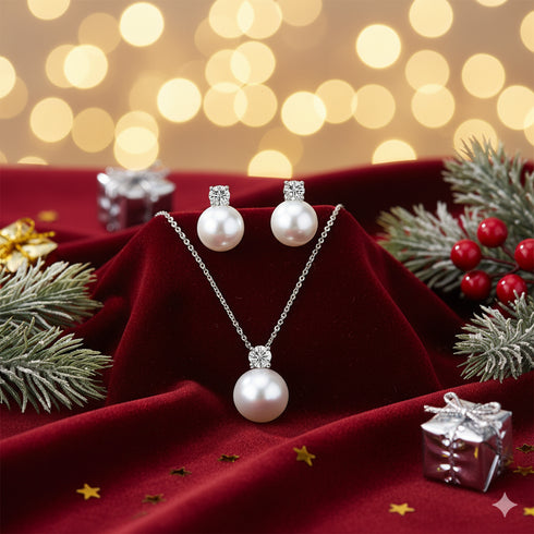 8-9mm White Freshwater Pearl Necklace & Earring Jewelry Set