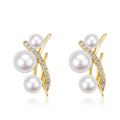Freshwater Akoya Pearl & Zircon Curve Earrings