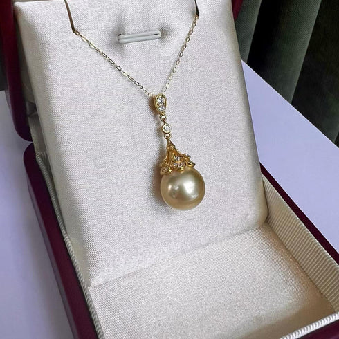 Necklace: 12–13mm Golden South Sea Pearl Diamond Pendant by House Of Pearls - TA
