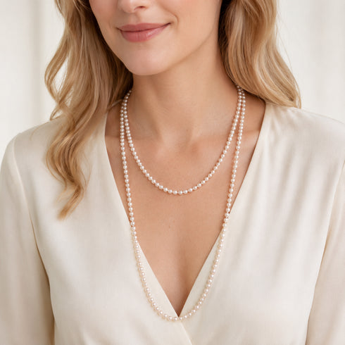 4–5mm Akoya Pearl Opera Necklace, 2-strand ivory white pearls, House Of Pearls LC