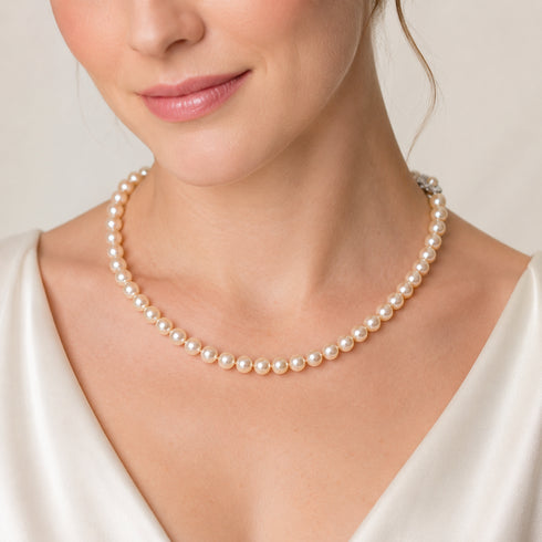 Pearl necklace, 9-10mm white freshwater pearls, AAA quality