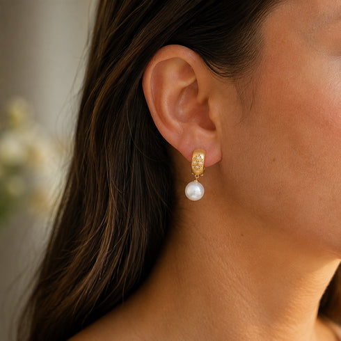 Earrings: 11-12mm freshwater pearl drop in vintage gold, House of Pearls-JT.