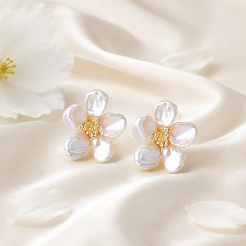 Keshi Pearl Flower Petal Earrings and Ring (Purchase Individually)
