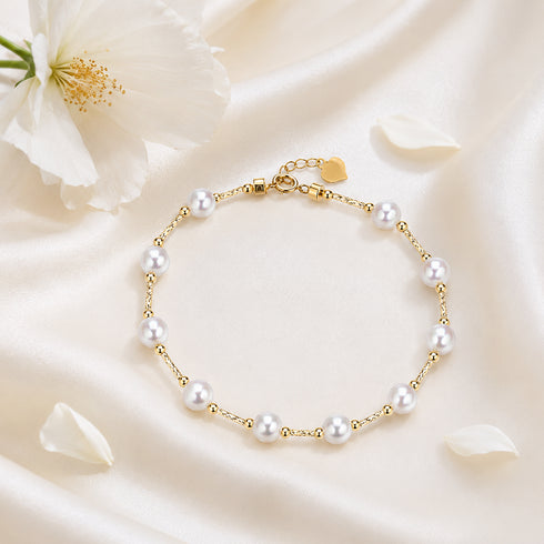 Bracelet, 6-7mm freshwater pearls on 18K gold tin cup links, House Of Pearls - TA