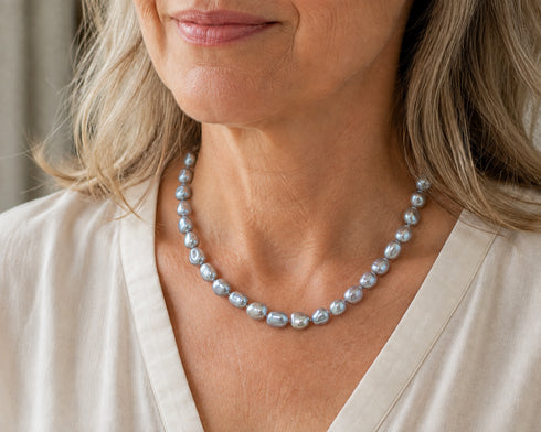 9-10mm Grey Baroque Freshwater Pearl Necklace