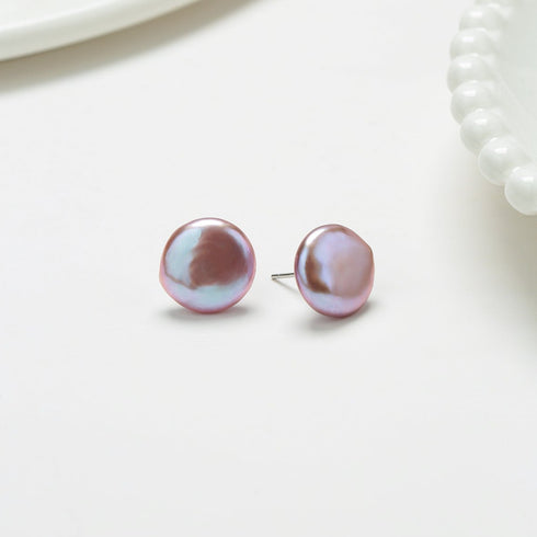 Purple Coin Baroque Pearl Stud Earrings - Earrings made with hand-selected pearls from House of Pearls