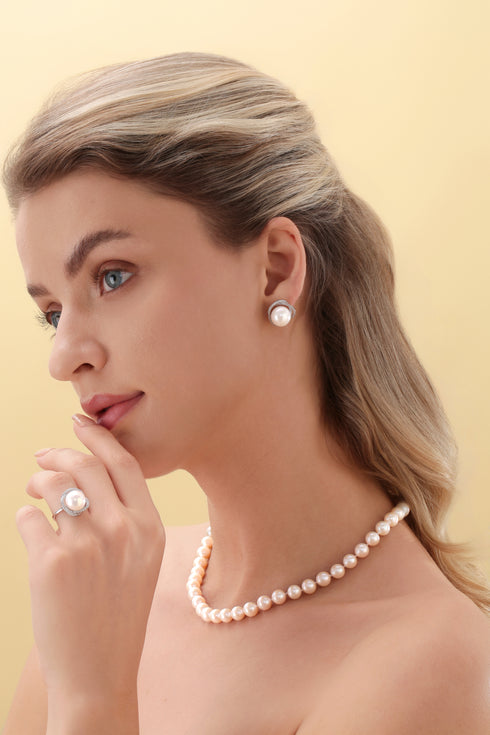11-12mm Freshwater Pearl & Rose Ring - Rings made with hand-selected pearls from House of Pearls