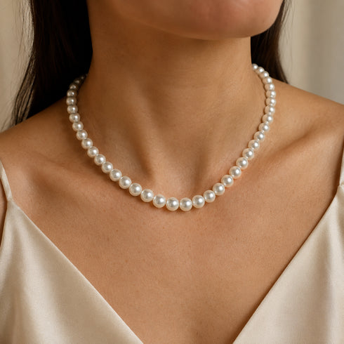 Pearl necklace, 9-10mm white freshwater pearls, House Of Pearls - FT