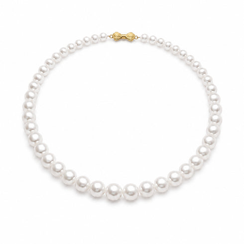 9-10mm White Freshwater Pearl Necklace with gold clasp