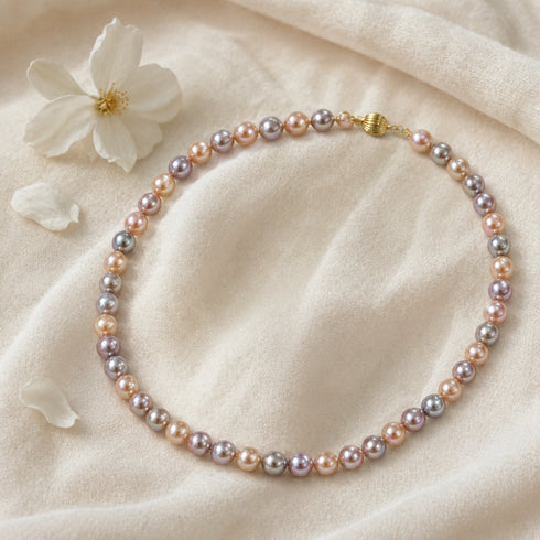 8-9mm Multicolor Freshwater Pearl Strand Necklace with gold-tone clasp