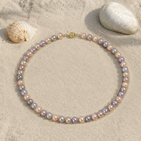 Pearl strand necklace, multicolor freshwater pearls, 8-9mm, House Of Pearls - FT