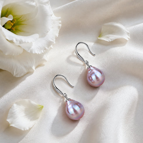 Classic Hook Purple Baroque Pearl Earrings