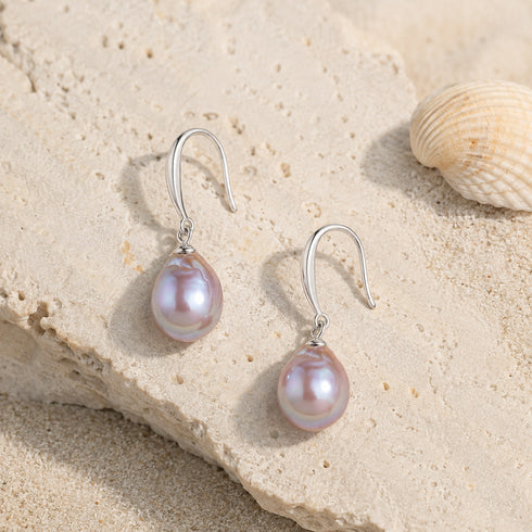 Classic Hook Purple Baroque Pearl Earrings